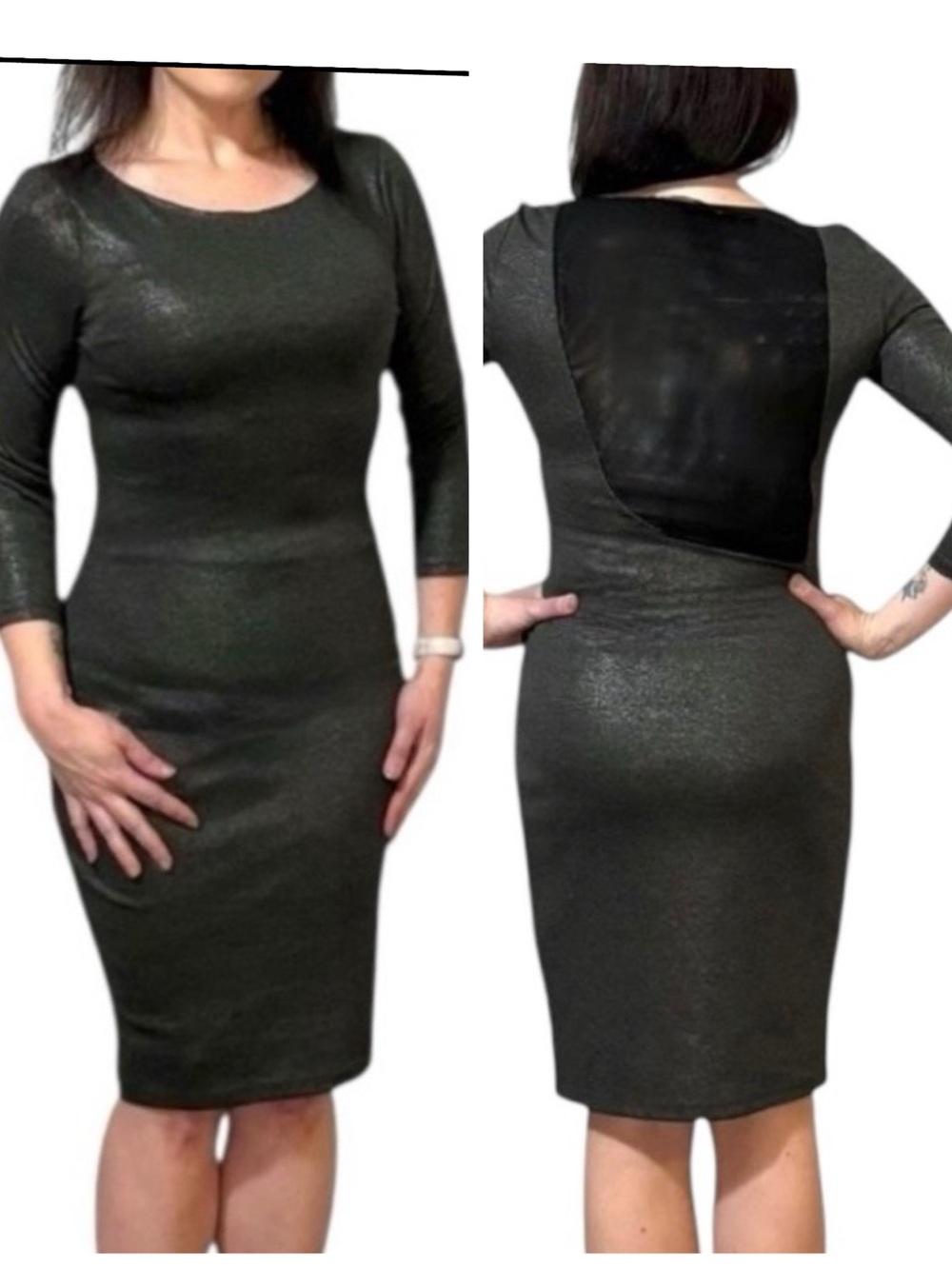 Alice & Olivia Cocktail Dress - Gray Silver Shimmer - Sheer Back - Sz 8
